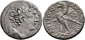 SELEUKID KINGS. Antiochos VIII Epiphanes (Grypos), 121/0-97/6 BC. Tetradrachm (Silver, 28 mm, 13.74 g, 1 h), Ptolemaic standard, Askalon, SE 198 = 115...