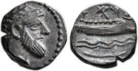 PHOENICIA. Arados. Circa 380-351/0 BC. Obol (Silver, 9 mm, 0.66 g, 10 h). Laureate head of Ba'al-Arwad to right. Rev. &#67660;&#67648; ('ma' in Aramai...