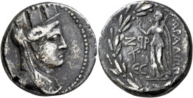 PHOENICIA. Arados. Circa 138/7-44/3 BC. Tetradrachm (Silver, 26 mm, 15.00 g, 12 h), CY 197 = 63/2 BC. Turreted, veiled and draped bust of Tyche to rig...