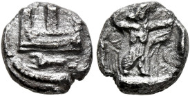 PHOENICIA. Sidon. Time of Ba`alšillem (Sakton) I-Ba’ana, Circa 425-401 BC. 1/16 Shekel (Silver, 8 mm, 0.60 g, 12 h). Galley sailing to left before cit...