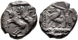 SAMARIA. 'Middle Levantine' Series. Circa 375-333 BC. Obol (Silver, 8 mm, 0.61 g, 3 h). Winged lion standing left on hind legs, attacking bull from be...