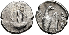 JUDAEA, Achaemenid Province (Yehud). Circa 375-332 BCE. Half Gerah (Silver, 7 mm, 0.32 g, 12 h). Dove standing facing on basin, head to right; to left...