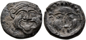 PHILISTIA (PALESTINE). Uncertain mint. Mid 5th century-333 BC. Obol (Silver, 10 mm, 0.75 g, 12 h). Facing head of a gorgoneion with protruding tongue....