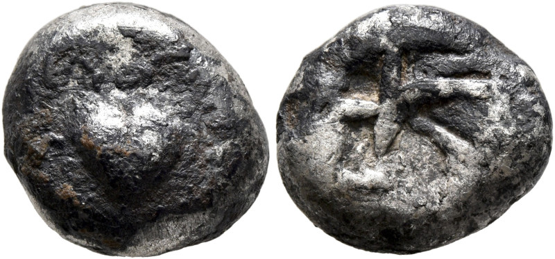 KYRENAICA. Kyrene. Circa 550-500 BC. Drachm (Silver, 13 mm, 4.12 g). Silphium fr...