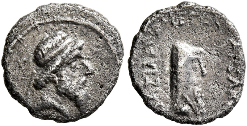 KINGS OF PARTHIA. Mithradates I, 165-132 BC. Obol (Silver, 10 mm, 0.61 g, 8 h), ...