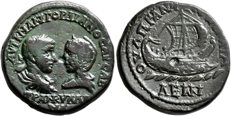 THRACE. Anchialus. Gordian III, with Tranquillina, 238-244. Tetrassarion (Bronze...