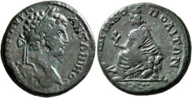 THRACE. Hadrianopolis. Caracalla, 198-217. Tetrassarion (Bronze, 27 mm, 12.86 g, 2 h). AYT K M AYPΗ ANTΩNINOC Laureate head of Caracalla to right. Rev...