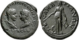 THRACE. Mesembria. Philip I, with Otacilia Severa, 244-249. Tetrassarion (Bronze, 26 mm, 11.40 g, 1 h). [ΑΥΤ Μ ΙΟΥΛ] ΦΙΛΙΠΠΟC Μ ⲰΤ CE/BHPA CEB Laureat...