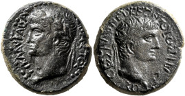 MACEDON. Thessalonica. Claudius, with Divus Augustus, 41-54. Diassarion (Bronze, 23 mm, 11.10 g, 6 h). TI KΛAY KAIΣAP ΣEBAΣTOΣ [ΓEPM] Laureate head of...