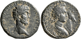 PONTUS. Trapezus. Lucius Verus, 161-169. Tetrassarion (Bronze, 27 mm, 16.68 g, 1 h), CY 98 = 161/2. ΑΥΤΟΚΡΑΤⲰΡ ΟΥΗΡΟϹ ϹЄΒΑϹΤ-ΟϹ Bare head of Lucius Ve...