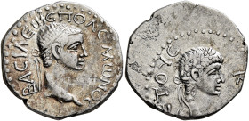 KINGS OF PONTUS. Polemo II, with Nero, 38-64. Drachm (Silver, 19 mm, 3.31 g, 6 h), RY 20 = 57/8. ΒΑCΙΛΕⲰΣ ΠΟΛЄΜⲰΝΟC Diademed head of Polemo to right. ...