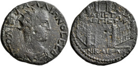 BITHYNIA. Nicaea. Gallienus, 253-268. Oktassarion (Bronze, 24 mm, 6.38 g, 7 h). ΠOY ΛI EΓ ΓΑΛΛIHNOC CЄB Radiate, draped and cuirassed bust of Gallienu...