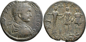 CARIA. Cidramus. Elagabalus, 218-222. Hexassarion (Bronze, 34 mm, 24.39 g, 6 h). AYT KAI M AY ANTΩNЄINOC CЄB Laureate, draped and cuirassed bust of El...