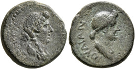 MYSIA. Pergamum. Julia Augusta (Livia), with Julia, Augusta, 14-29. Hemiassarion (Bronze, 17 mm, 3.63 g, 12 h), Charinos, grammateus, circa 10-2 BC. [...