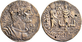 PHRYGIA. Hierapolis. Valerian I, 253-260. AE (Bronze, 30 mm, 13.76 g, 6 h), Homonoia with Ephesus. Α Κ Π Λ ΟYAΛ[ЄΡΙΑΝΟC] Laureate and cuirassed bust o...