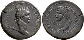 CILICIA. Anazarbus. Domitian, with Domitia, 81-96. Hexassarion (Bronze, 37 mm, 35.12 g, 12 h), CY 113 = 94/5. ΑΥΤΟ ΚΑΙ ΘΕ ΥΙΟΣ ΔΟΜΙΤΙΑΝΟΣ ΣΕ ΓΕΡ Laure...