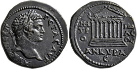 GALATIA. Ancyra. Geta, 209-211. Tetrassarion (Orichalcum, 29 mm, 16.63 g, 6 h). AY K Λ Π CЄΠ ΓЄTAC AYΓ Laureate head of Geta to right. Rev. MH/TP/O-ΠΟ...