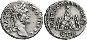 CAPPADOCIA. Caesaraea-Eusebia. Septimius Severus, 193-211. Drachm (Silver, 17 mm, 3.16 g, 12 h), RY 5 = 196/7. ΑΥ Λ CЄΠ CЄΟΥΗΡΟC Laureate head of Sept...