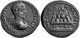 CAPPADOCIA. Caesaraea-Eusebia. Elagabalus, 218-222. Tetrassarion (Orichalcum, 27 mm, 10.67 g, 12 h), RY 2 = 218/9. ΑΥ Κ Μ ΑΥΡΗΛΙΟϹ ΑΝΤⲰΝЄΙNOC Laureate...