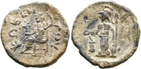 ASIA MINOR. Uncertain. Tessera (Lead, 16 mm, 2.95 g, 5 h), anonymous, 2nd-3rd centuries. KⲰBENTOV Jupiter seated left, holding Victory in his right ha...