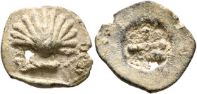 ASIA MINOR. Uncertain. Tessera (Lead, 18 mm, 3.55 g), 2nd-3rd centuries. Shell. Rev. Club (?). Cf. Gülbay/Kireç 266 (different die and reverse blank)....