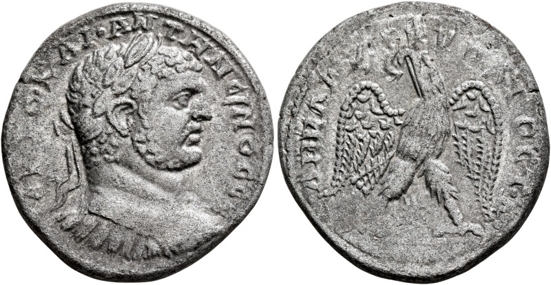 JUDAEA. Neapolis. Caracalla, 198-217. Tetradrachm (Billon, 26 mm, 11.05 g, 1 h),...