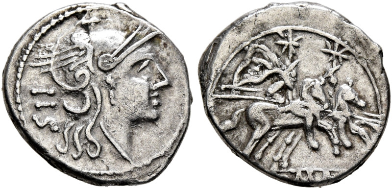 Anonymous, circa 211-208 BC. Sestertius (Silver, 13 mm, 1.06 g, 11 h), Rome. Hea...