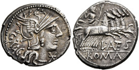 L. Antestius Gragulus, 136 BC. Denarius (Silver, 20 mm, 4.00 g, 9 h), Rome. GRAG Head of Roma to right, wearing winged helmet, pendant earring and pea...