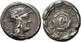 M. Caecilius Q.f. Q.n. Metellus, 127 BC. Denarius (Silver, 18 mm, 3.82 g), Rome. ROMA Head of Roma to right, wearing winged helmet, pendant earring an...