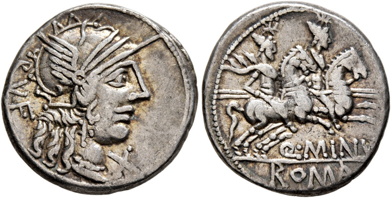 Q. Minucius Rufus, 122 BC. Denarius (Silver, 19 mm, 4.00 g, 4 h), Rome. RVF Head...