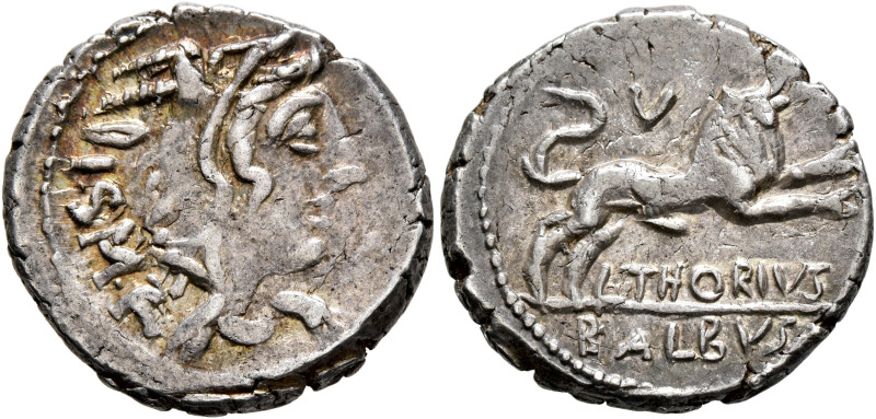 L. Thorius Balbus, 105 BC. Denarius (Silver, 19 mm, 3.85 g, 5 h), Rome. I•S•M•R ...