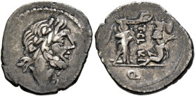 T. Cloelius, 98 BC. Quinarius (Silver, 17 mm, 1.77 g, 8 h), Rome. Laureate head of Jupiter to right; below chin, • above •I. Rev. T•CLO VLI / Q Victor...