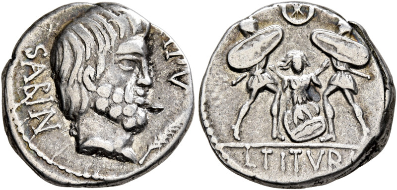 L. Titurius L.f. Sabinus, 89 BC. Denarius (Silver, 17 mm, 3.68 g, 1 h), Rome. SA...