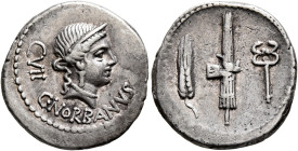C. Norbanus, 83 BC. Denarius (Silver, 20 mm, 4.00 g, 11 h), Rome. C•NORBANVS / CVII Diademed head of Venus to right, wearing pendant earring and pearl...