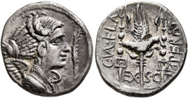 C. Valerius Flaccus, 82 BC. Denarius (Silver, 19 mm, 3.94 g, 6 h), Massalia. Winged and draped bust of Victory to right; to right, palm frond. Rev. C•...