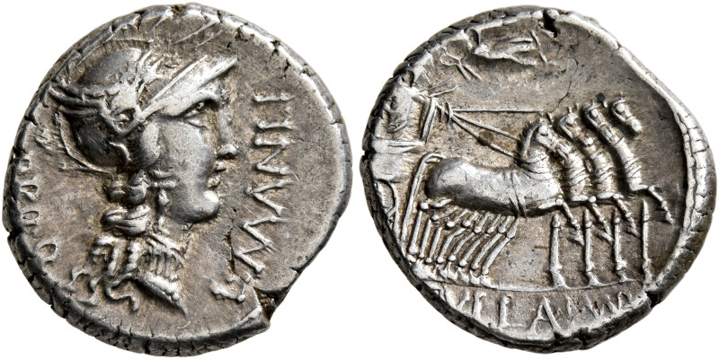 L. Manlius Torquatus, 82 BC. Denarius (Silver, 17 mm, 3.92 g, 6 h), with L. Corn...