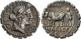 C. Marius C.f. Capito, 81 BC. Denarius (Silver, 19 mm, 3.79 g, 11 h), Rome. CAPIT•TXXXI Wreathed and draped bust of Ceres right; XXXXVII above, club b...