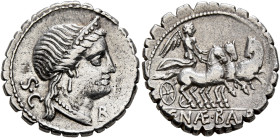 C. Naevius Balbus, 79 BC. Denarius (Silver, 18 mm, 3.84 g, 5 h), Rome. Diademed head of Venus to right, wearing earring and pearl necklace; behind, S•...