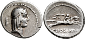 C. Piso L.f. Frugi, 61 BC. Denarius (Silver, 18 mm, 4.00 g, 5 h), Rome. Laureate head of Apollo to right; behind, club. Rev. [C]•PISO•L•F•FRV[...] Nud...