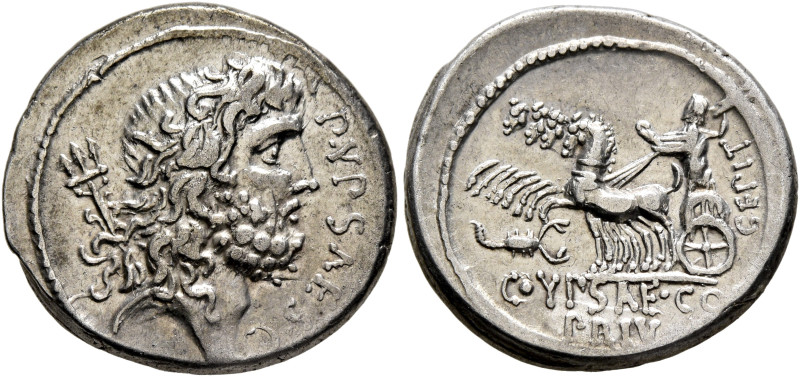 P. Plautius Hypsaeus, 57 BC. Denarius (Silver, 18 mm, 4.00 g, 6 h), Rome. P•VPSA...