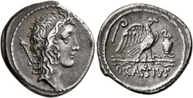 Q. Cassius Longinus, 55 BC. Denarius (Silver, 18 mm, 3.89 g, 4 h), Rome. Head of Genius Populi Romani to right; behind, scepter. Rev. Q•CASSIVS Eagle ...