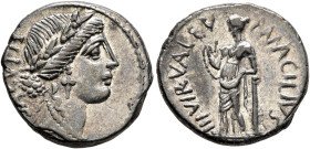 Man. Acilius Glabrio, 49 BC. Denarius (Silver, 17 mm, 4.14 g, 5 h), Rome. SALVTIS Head of Salus to right, wearing laurel wreath, pendant earring and p...