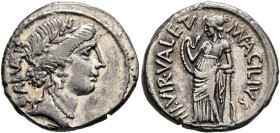 Man. Acilius Glabrio, 49 BC. Denarius (Silver, 19 mm, 3.93 g, 12 h), Rome. SALVTIS Head of Salus to right, wearing laurel wreath, pendant earring and ...