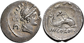 Mn. Cordius Rufus, 46 BC. Denarius (Silver, 20 mm, 3.24 g, 3 h), Rome. RVFVS•S C Head of Venus to right, wearing diadem, pendant earring and pearl nec...