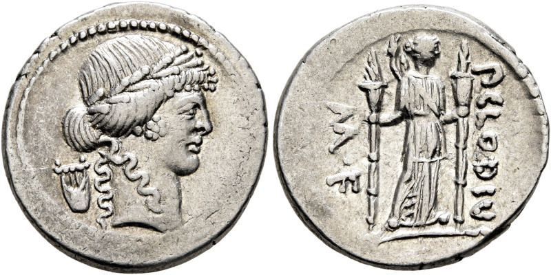 P. Clodius M.f. Turrinus, 42 BC. Denarius (Silver, 19 mm, 3.88 g, 9 h), Rome. La...