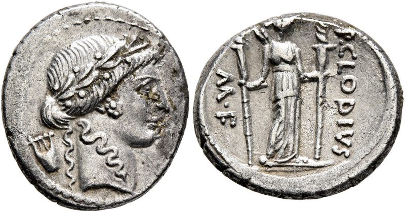 P. Clodius M.f. Turrinus, 42 BC. Denarius (Silver, 18 mm, 3.74 g, 9 h), Rome. La...