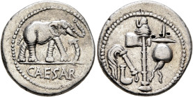 Julius Caesar, 49-44 BC. Denarius (Silver, 17 mm, 3.82 g, 6 h), military mint moving with Caesar in Gallia Narbonensis or Hispania Citerior, 49-48. CA...