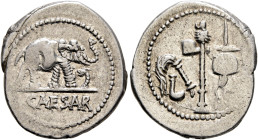 Julius Caesar, 49-44 BC. Denarius (Silver, 20 mm, 4.00 g, 12 h), military mint moving with Caesar in Gallia Narbonensis or Hispania Citerior, 49-48. C...