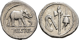 Julius Caesar, 49-44 BC. Denarius (Silver, 20 mm, 3.86 g, 9 h), military mint moving with Caesar in Gallia Narbonensis or Hispania Citerior, 49-48. CA...