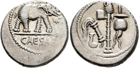 Julius Caesar, 49-44 BC. Denarius (Silver, 17 mm, 3.83 g, 12 h), military mint moving with Caesar in Gallia Narbonensis or Hispania Citerior, 49-48. C...